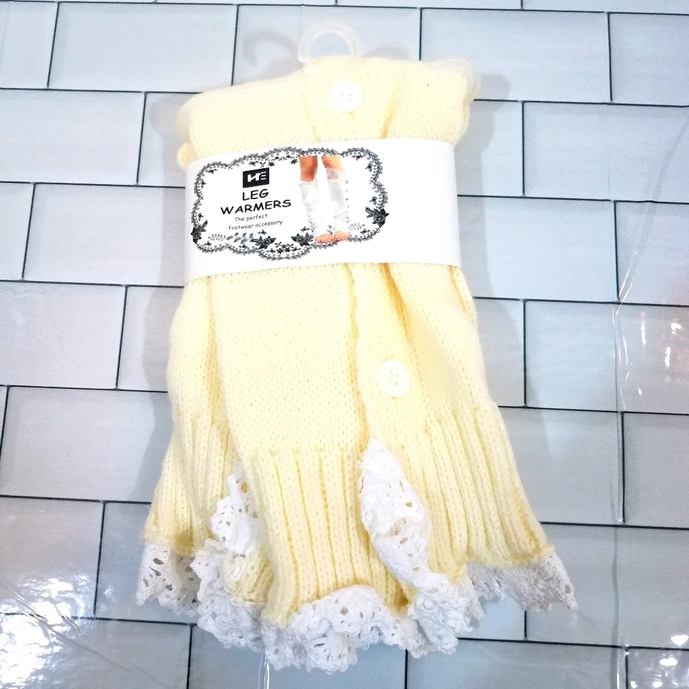 Cream and White Leg Warmers with Buttons New